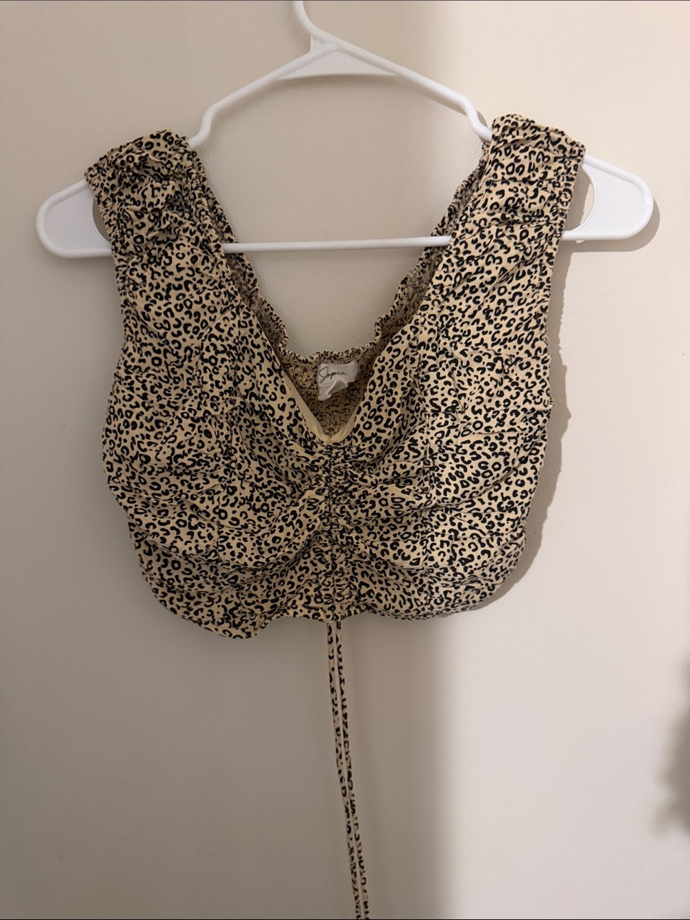 Japna Beige and Black Leopard-Print Ruched Crop Top